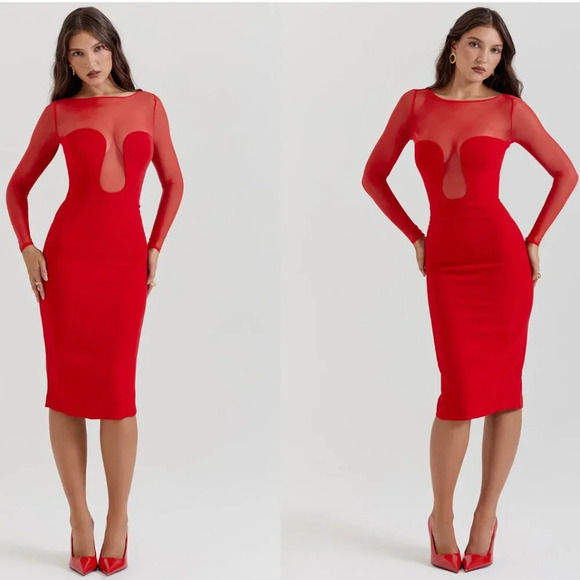 HOUSE OF CB 'Darcy' Scarlet Plunge Midi Dress NWOT size XS NWOT $269‎ - Picture 3 of 13